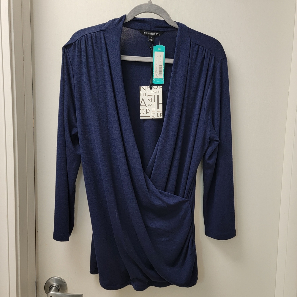 41 Hawthorn Navy Draped Wrap-Front Blouse - Picture 13 of 13